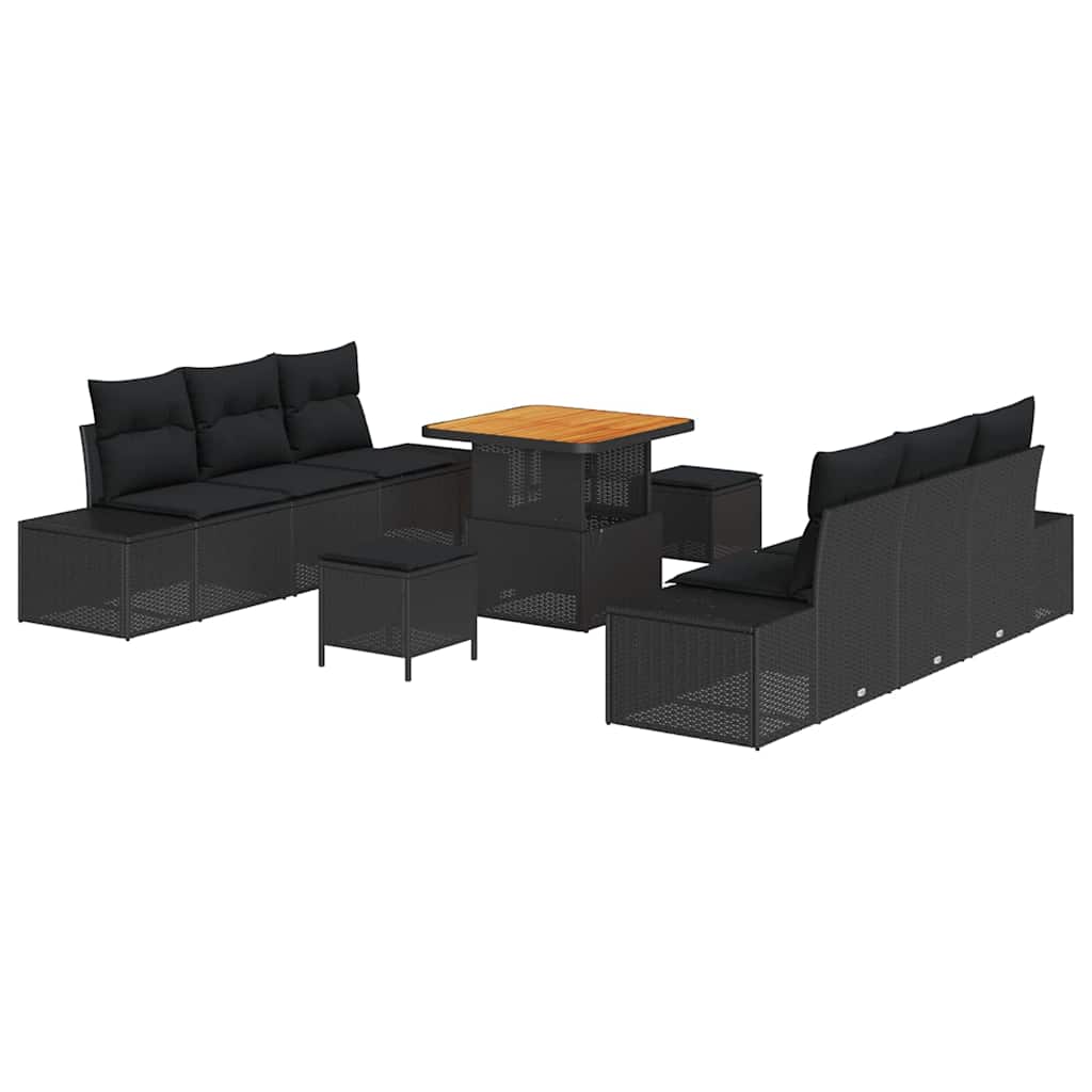 Havesofa Sæt 9 stk. 8-Antal sæder Sort Poly rattan
