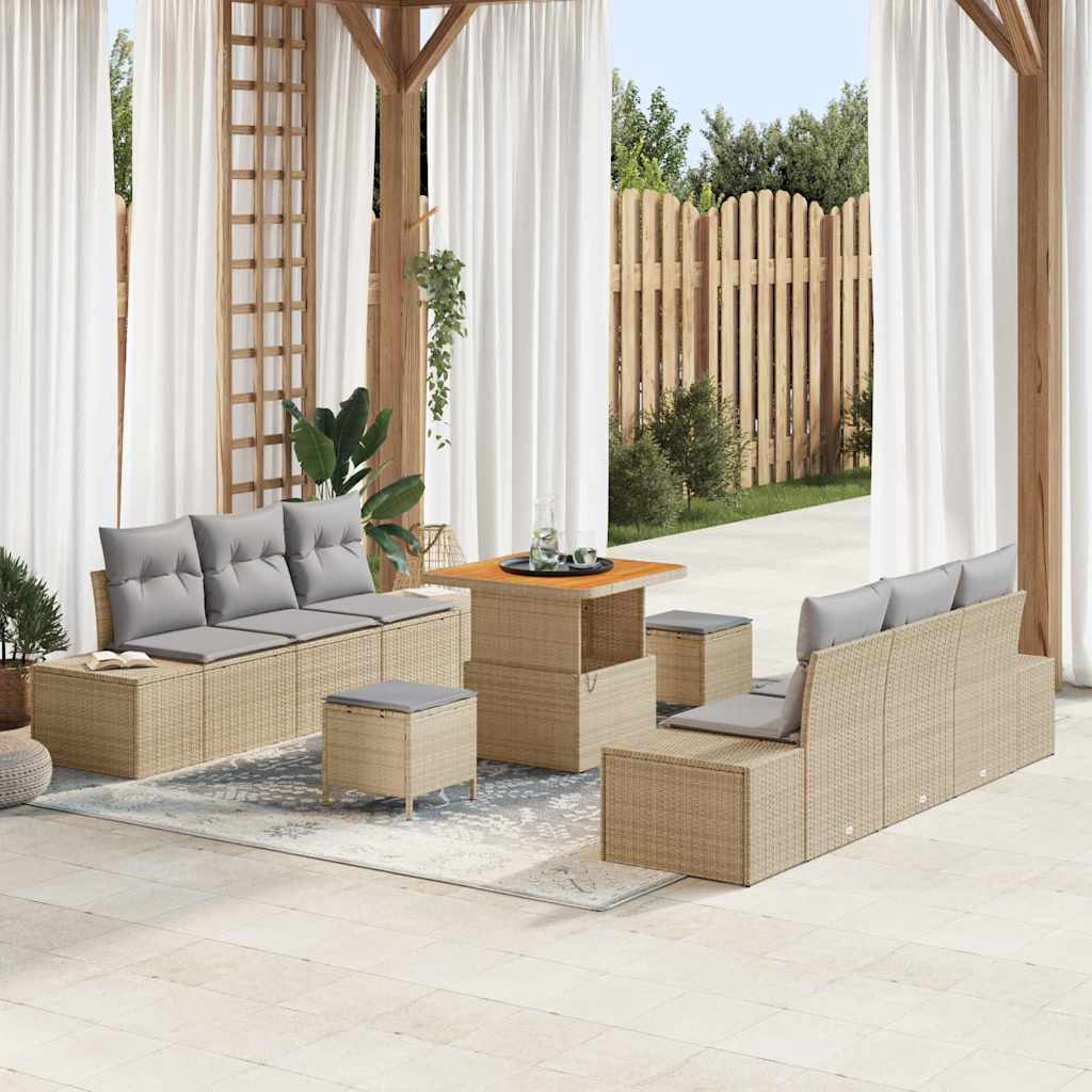 Havesofa Sæt 9 stk. 8-Antal sæder Beige Poly rattan