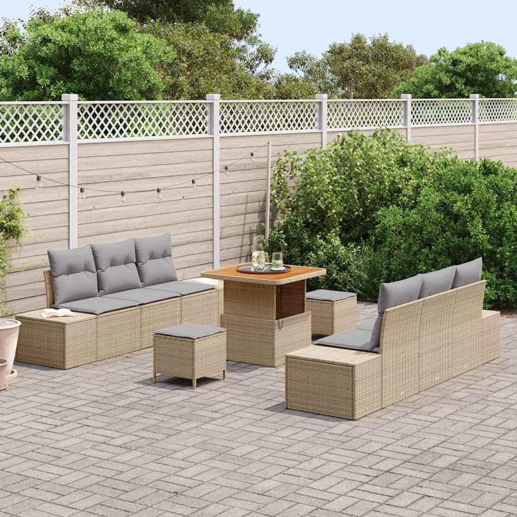Havesofa Sæt 9 stk. 8-Antal sæder Beige Poly rattan