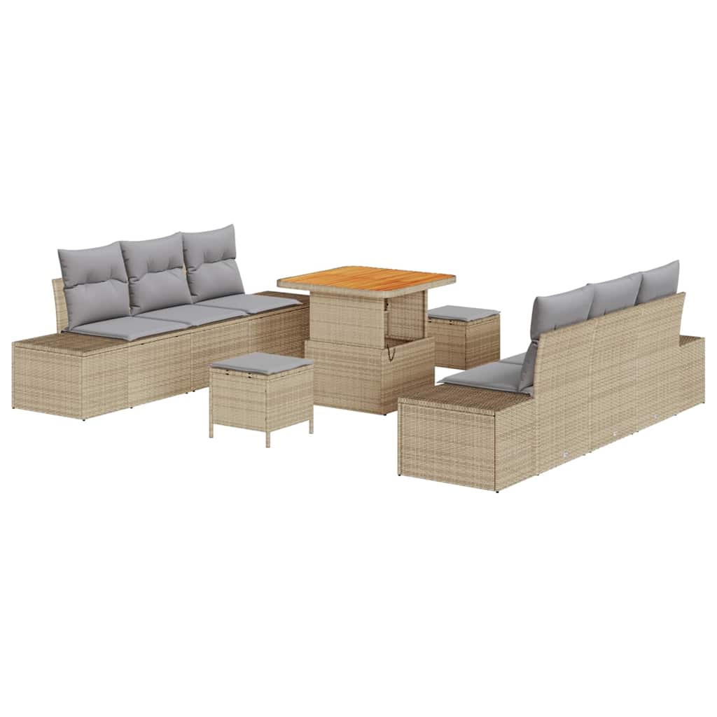 Havesofa Sæt 9 stk. 8-Antal sæder Beige Poly rattan