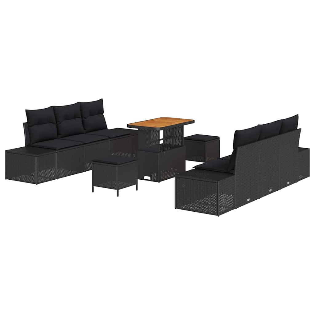 Havesofa Sæt 9 stk. 8-Antal sæder Sort Poly rattan