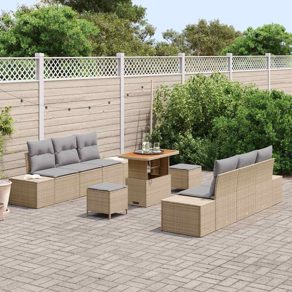 Havesofa Sæt 9 stk. 8-Antal sæder Beige Poly rattan