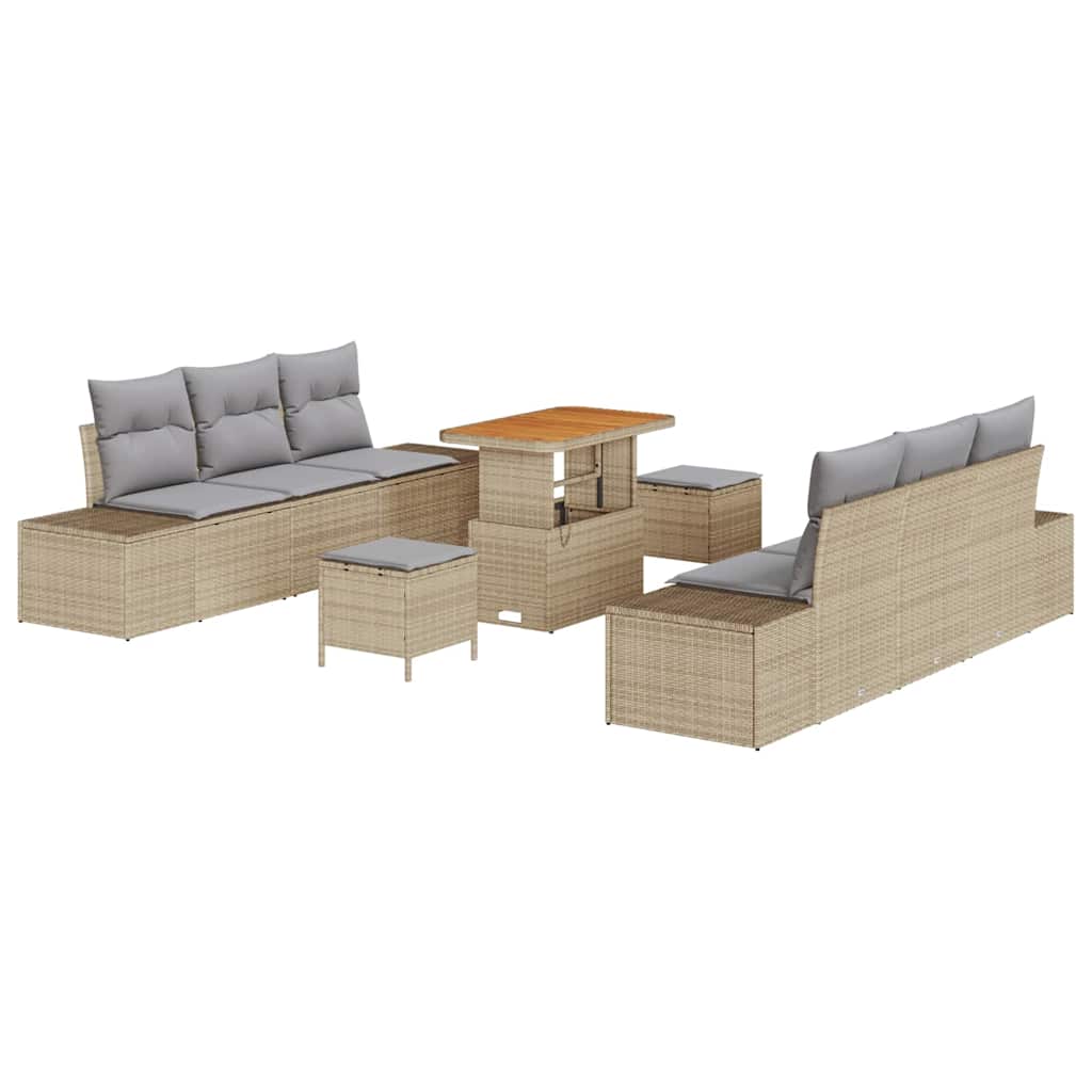 Havesofa Sæt 9 stk. 8-Antal sæder Beige Poly rattan
