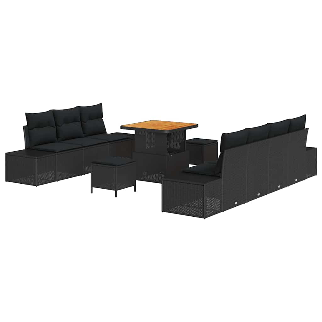 Havesofa Sæt 10 stk. 9-Antal sæder Sort Poly rattan