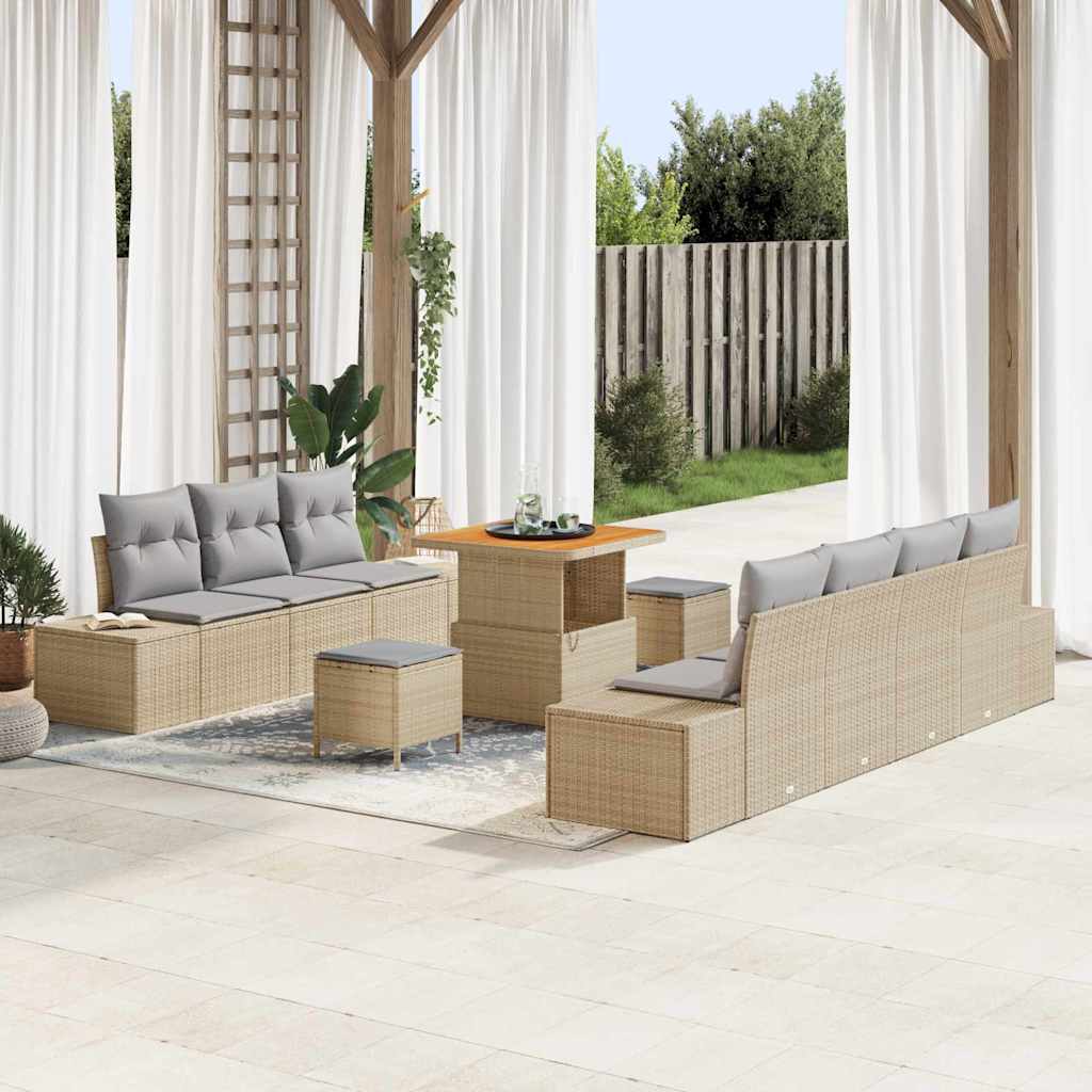 Havesofa Sæt 10 stk. 9-Antal sæder Beige Poly rattan