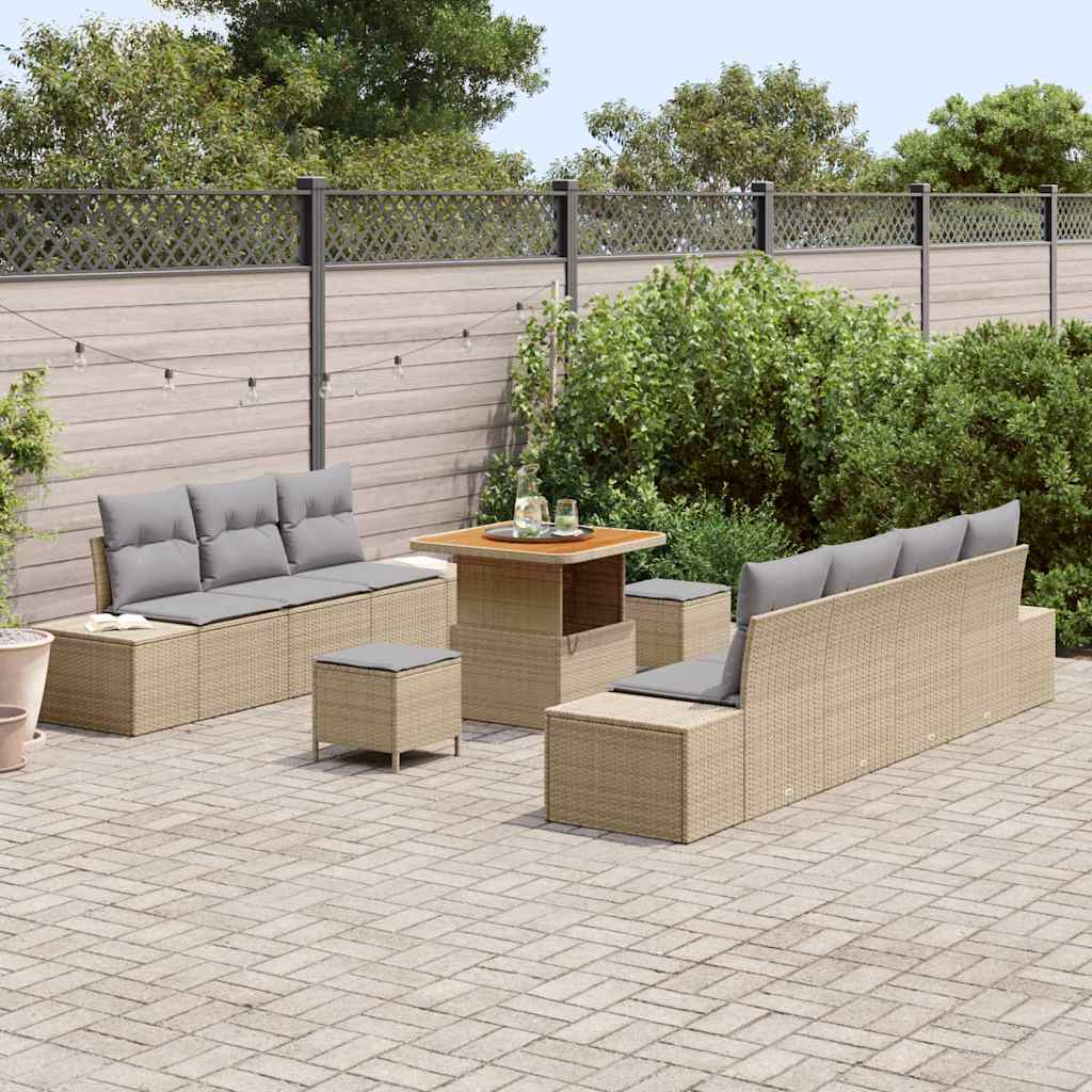 Havesofa Sæt 10 stk. 9-Antal sæder Beige Poly rattan