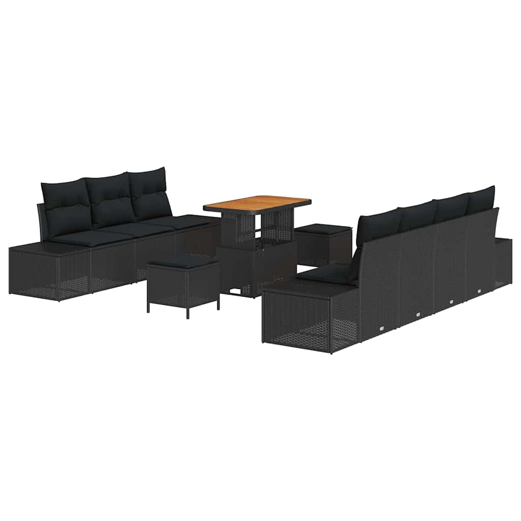 Havesofa Sæt 10 stk. 9-Antal sæder Sort Poly rattan