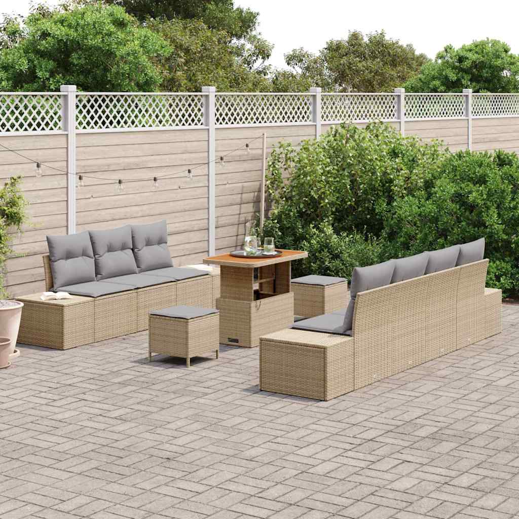 Havesofa Sæt 10 stk. 9-Antal sæder Beige Poly rattan