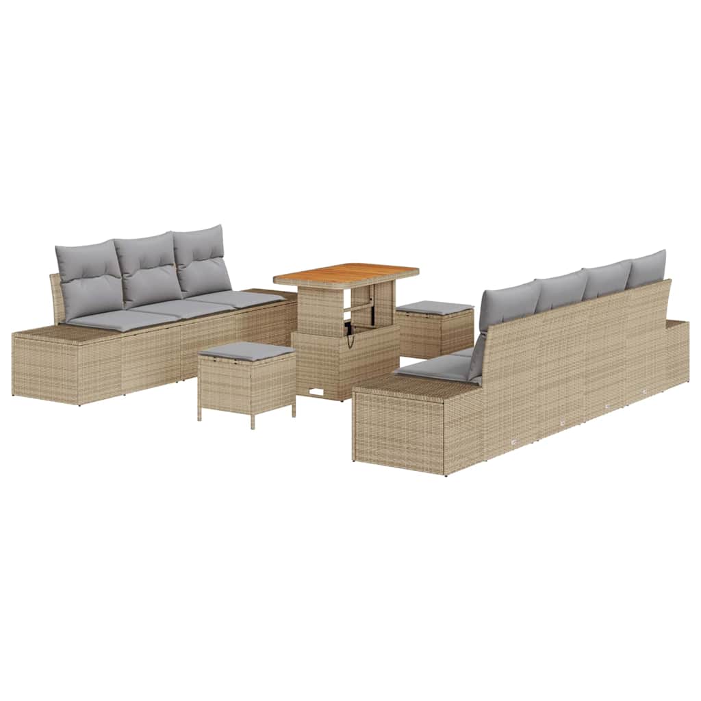 Havesofa Sæt 10 stk. 9-Antal sæder Beige Poly rattan