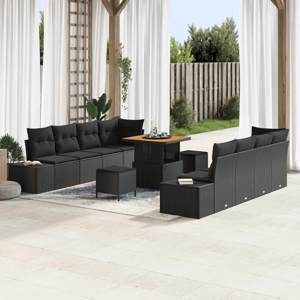 Havesofa Sæt Sort Poly rattan