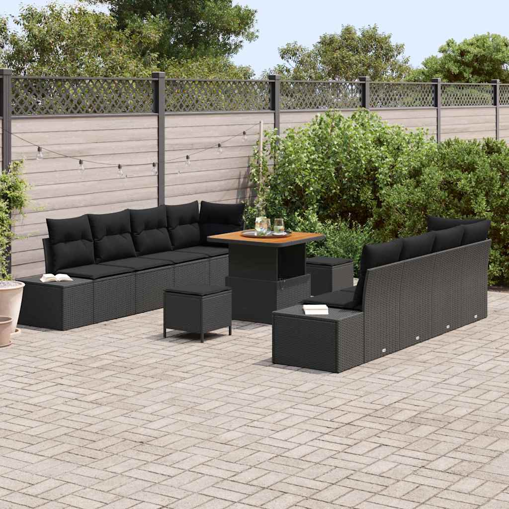 Havesofa Sæt Sort Poly rattan