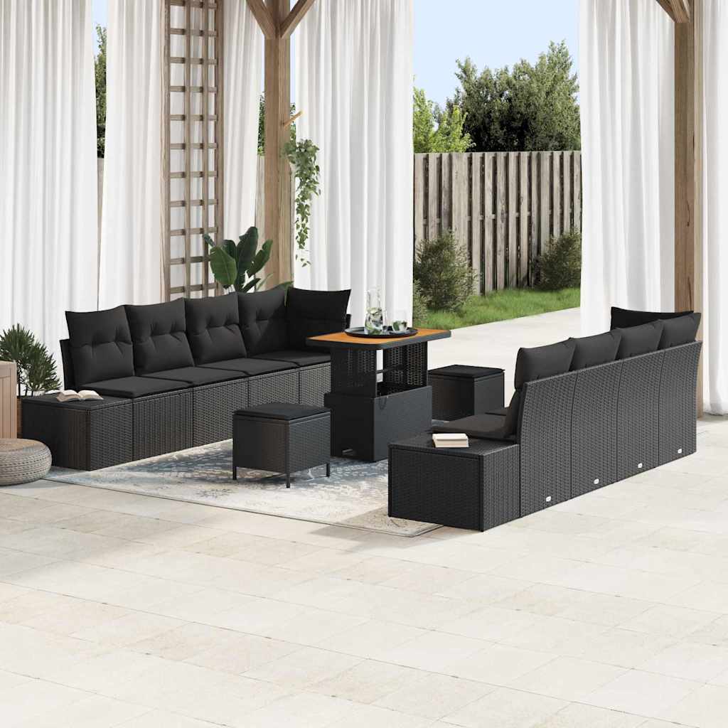 Havesofa Sæt Sort Poly rattan