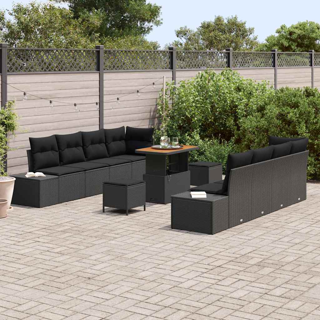 Havesofa Sæt Sort Poly rattan