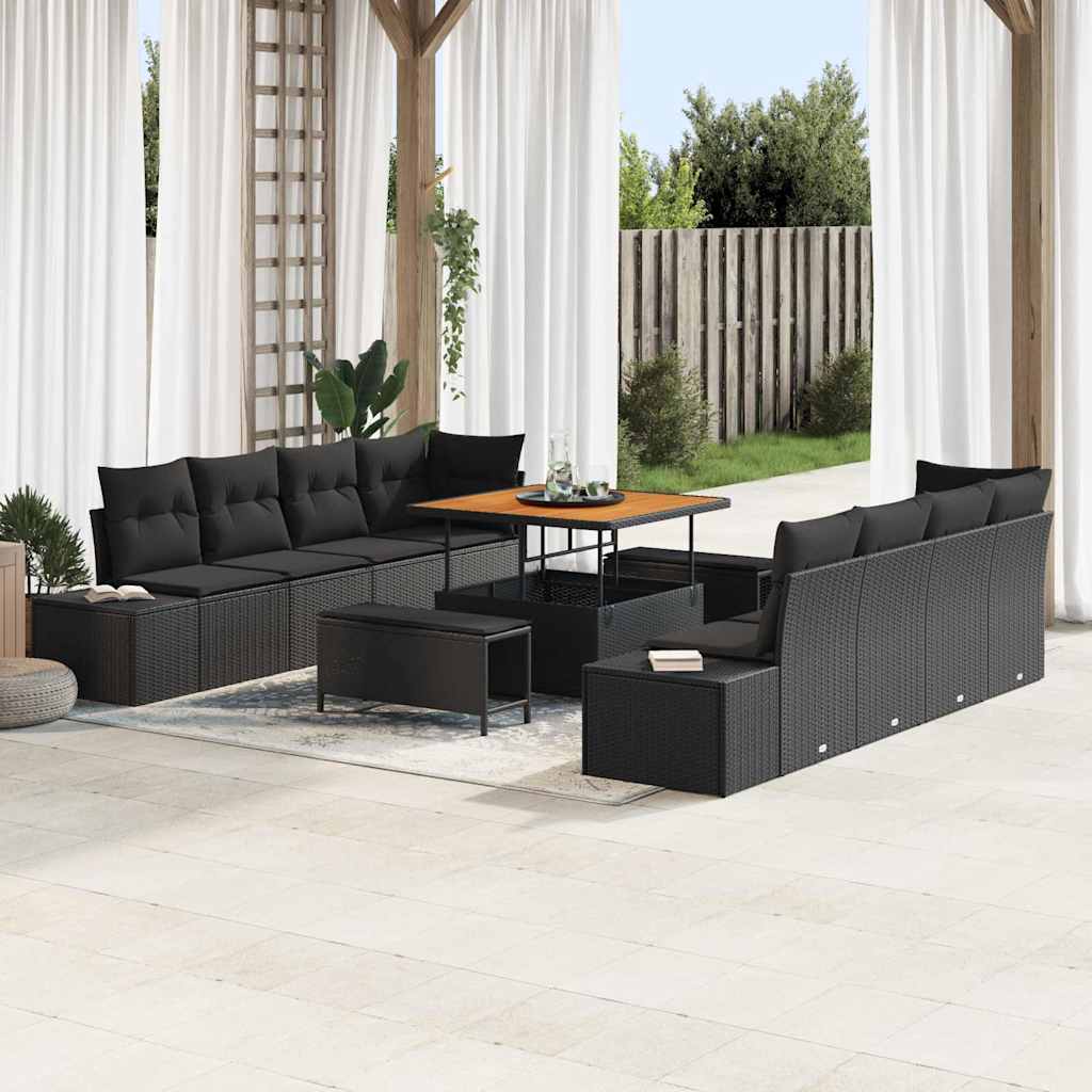 Havesofa Sæt Sort Poly rattan