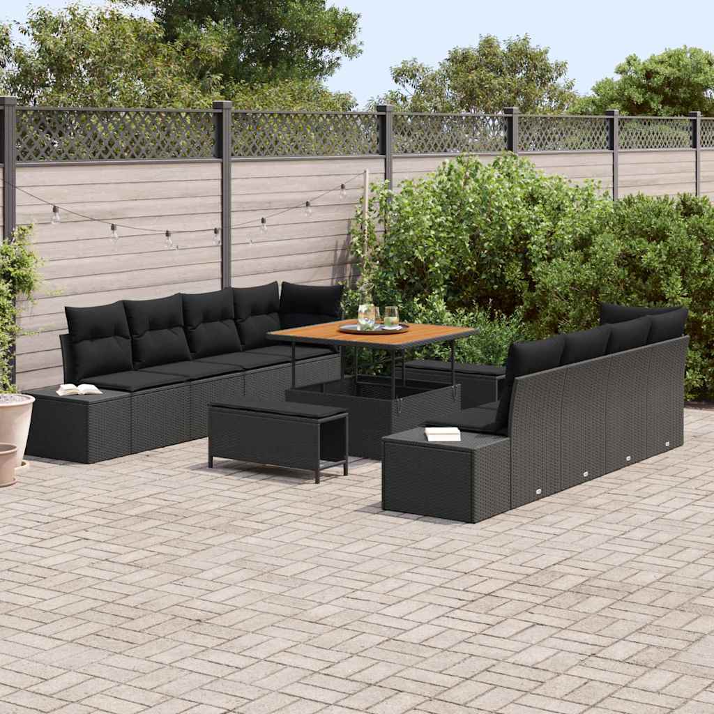 Havesofa Sæt Sort Poly rattan