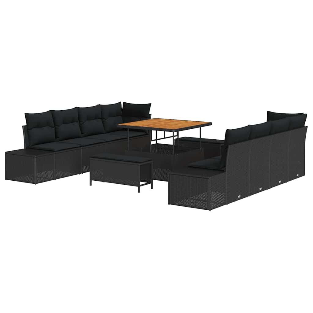 Havesofa Sæt Sort Poly rattan