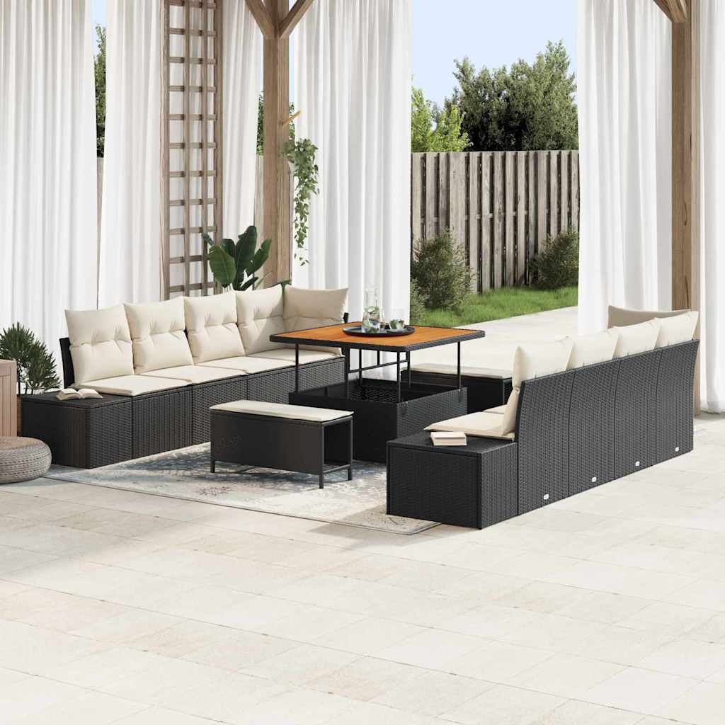 Havesofa Sæt Sort Poly rattan