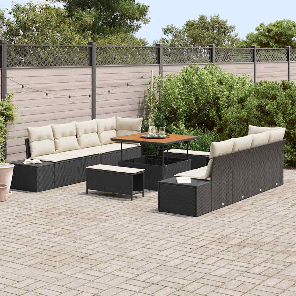 Havesofa Sæt Sort Poly rattan