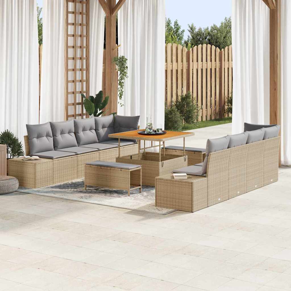 Havesofa Sæt Beige Poly rattan