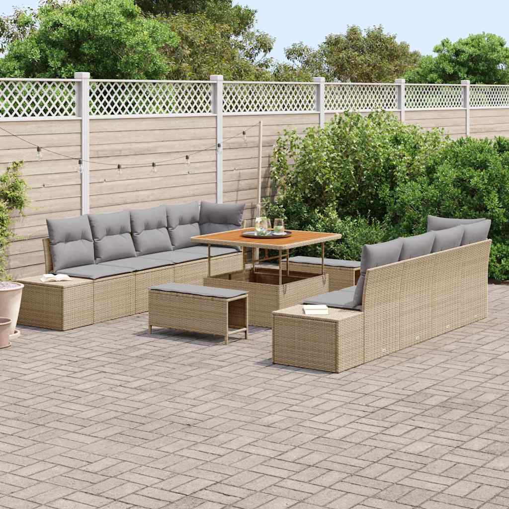 Havesofa Sæt Beige Poly rattan