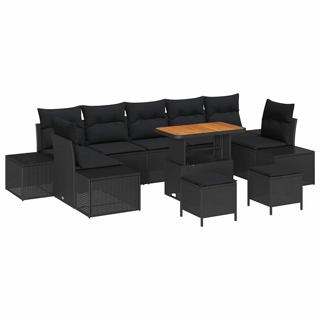 Havesofa Sæt 10 stk. 9-Antal sæder Sort Poly rattan