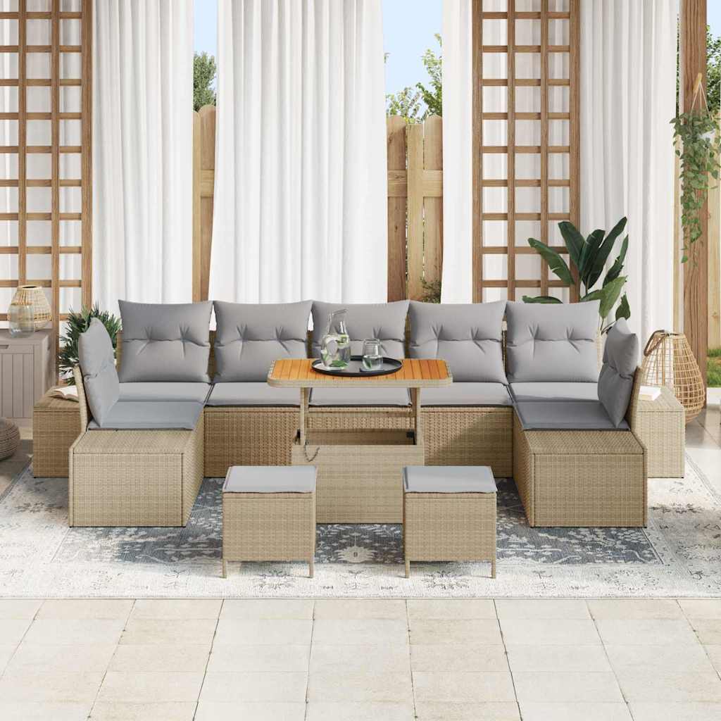 Havesofa Sæt 10 stk. 9-Antal sæder Beige Poly rattan
