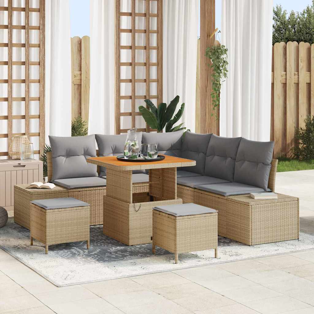 Havesofa Sæt 8 stk. Beige Poly rattan