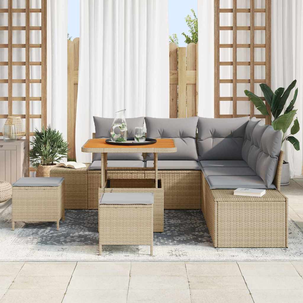 Havesofa Sæt 8 stk. Beige Poly rattan