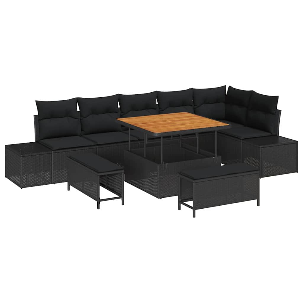 Havesofa Sæt 9 stk. 8-Antal sæder Sort Poly rattan