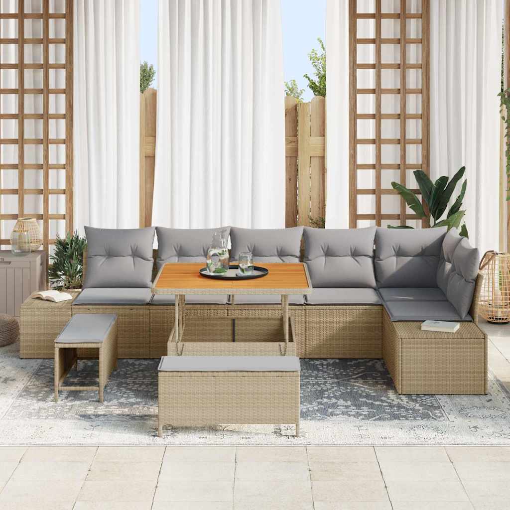 Havesofa Sæt 9 stk. 8-Antal sæder Beige Poly rattan