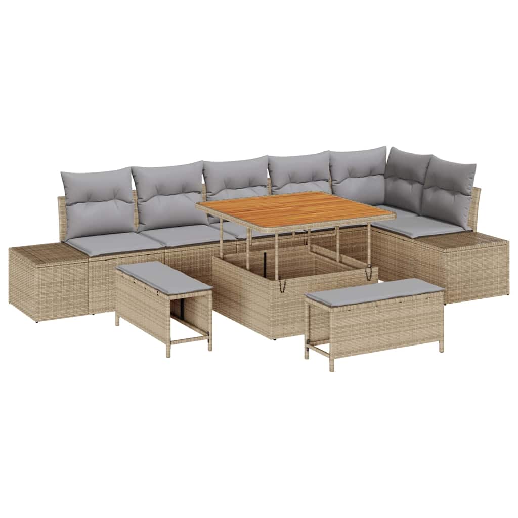 Havesofa Sæt 9 stk. 8-Antal sæder Beige Poly rattan