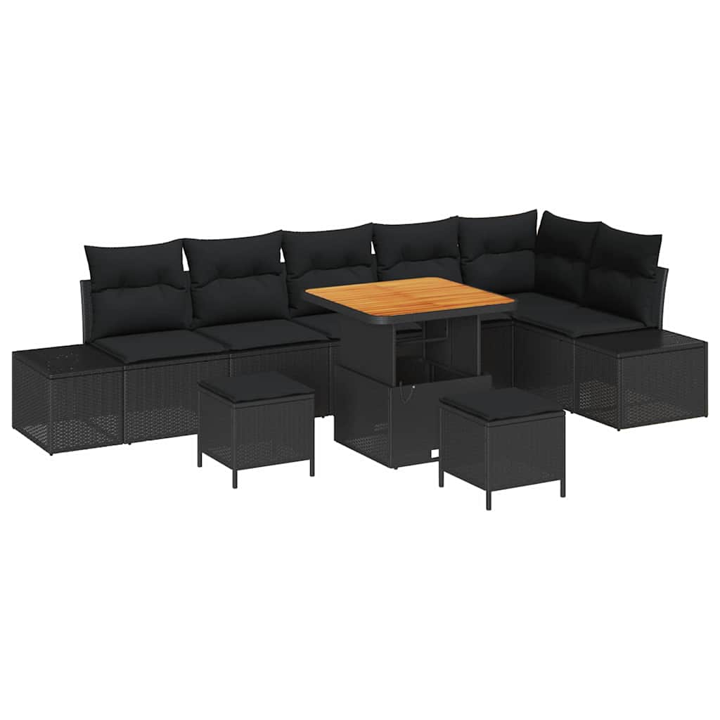 Havesofa Sæt 9 stk. 8-Antal sæder Sort Poly rattan