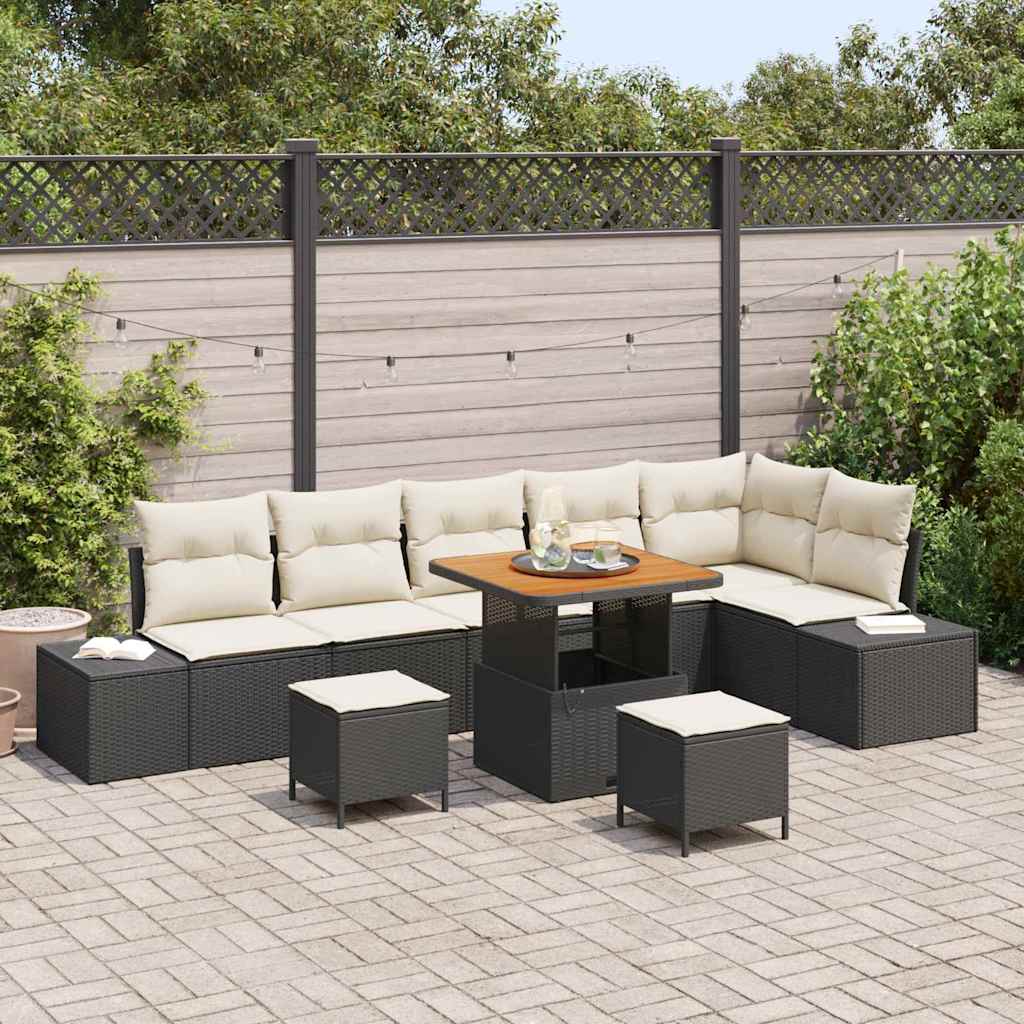 Havesofa Sæt 9 stk. 8-Antal sæder Sort Poly rattan