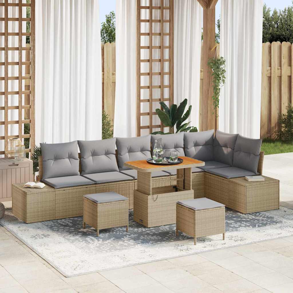 Havesofa Sæt 9 stk. 8-Antal sæder Beige Poly rattan