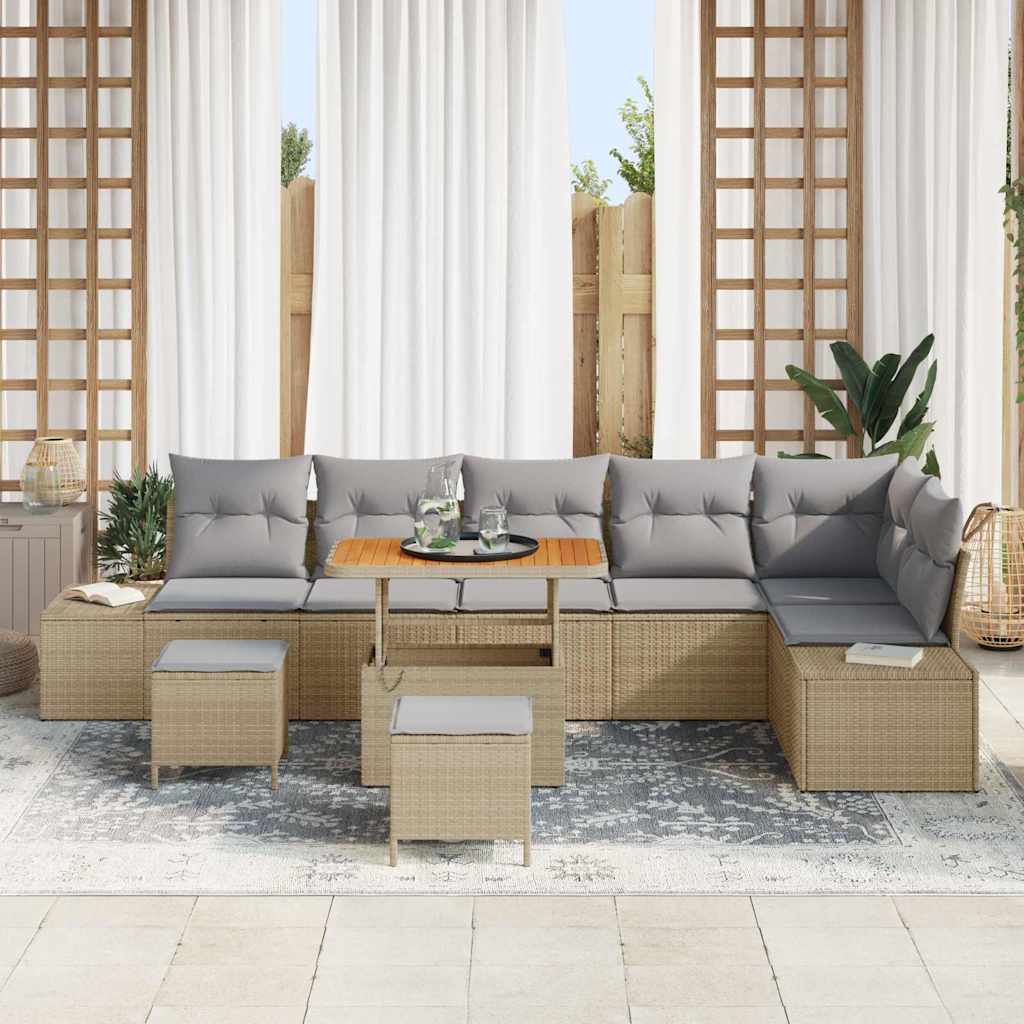 Havesofa Sæt 9 stk. 8-Antal sæder Beige Poly rattan