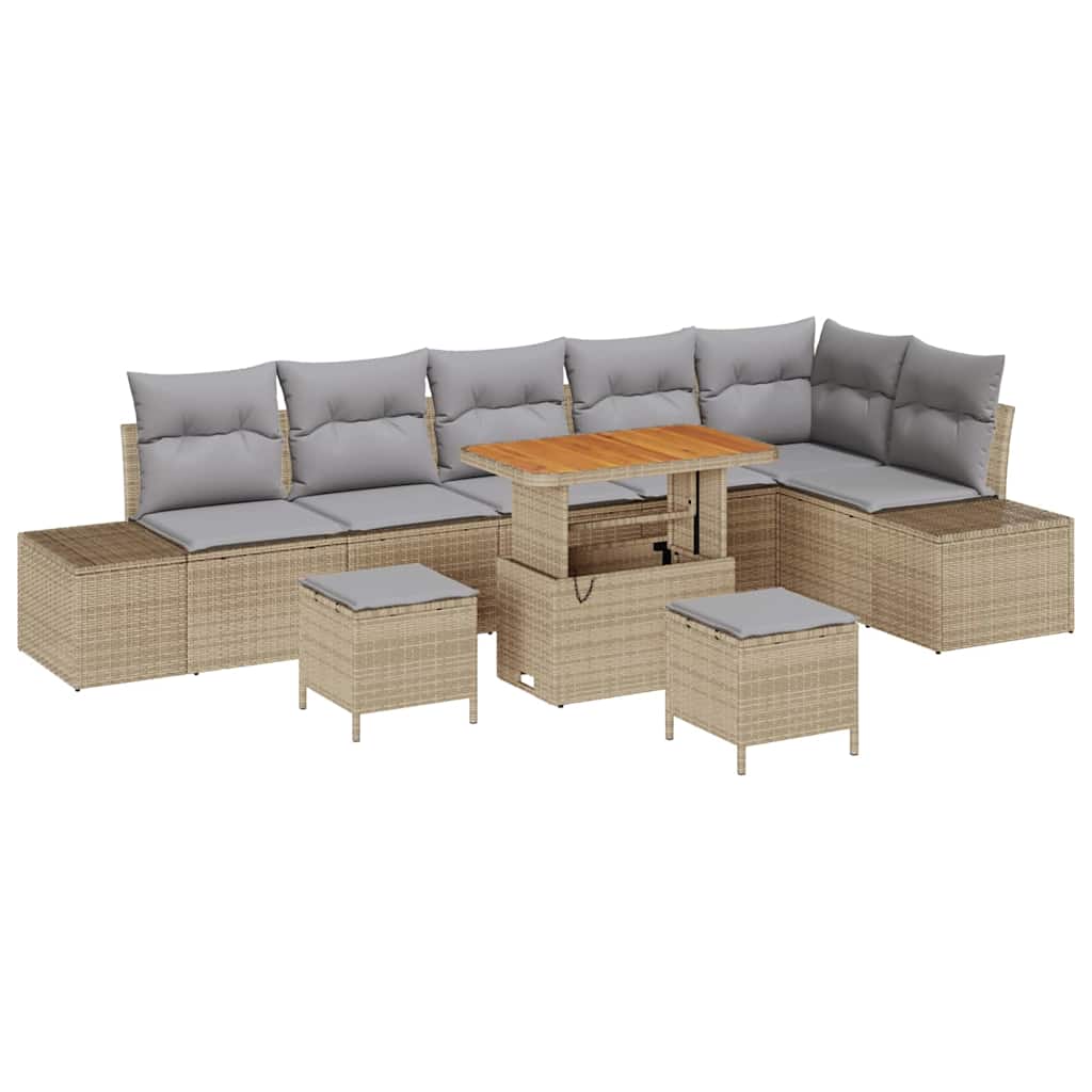 Havesofa Sæt 9 stk. 8-Antal sæder Beige Poly rattan