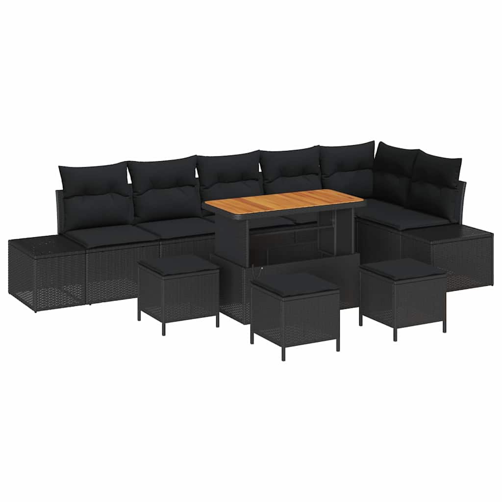 Havesofa Sæt 10 stk. 9-Antal sæder Sort Poly rattan