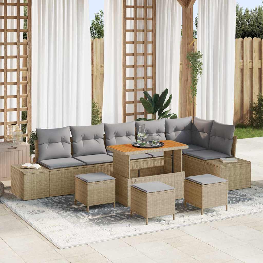 Havesofa Sæt 10 stk. 9-Antal sæder Beige Poly rattan
