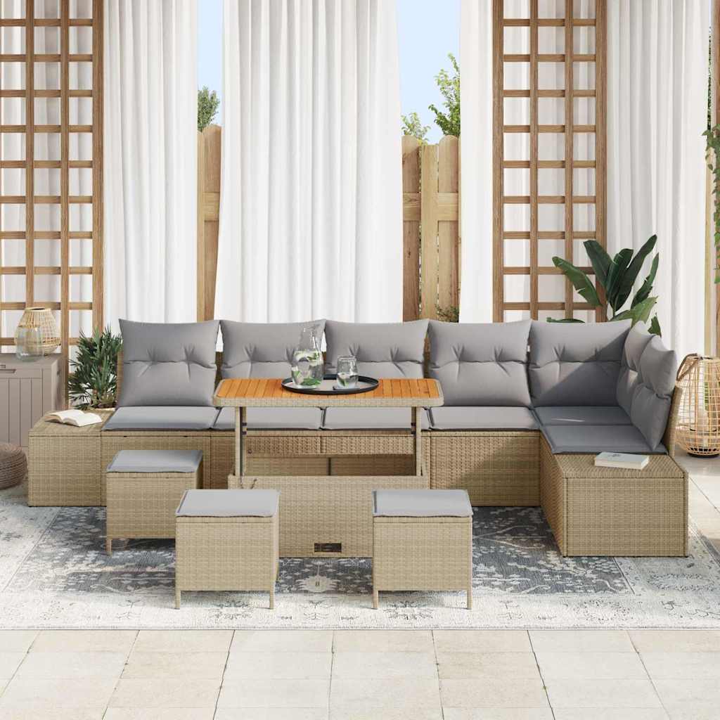 Havesofa Sæt 10 stk. 9-Antal sæder Beige Poly rattan