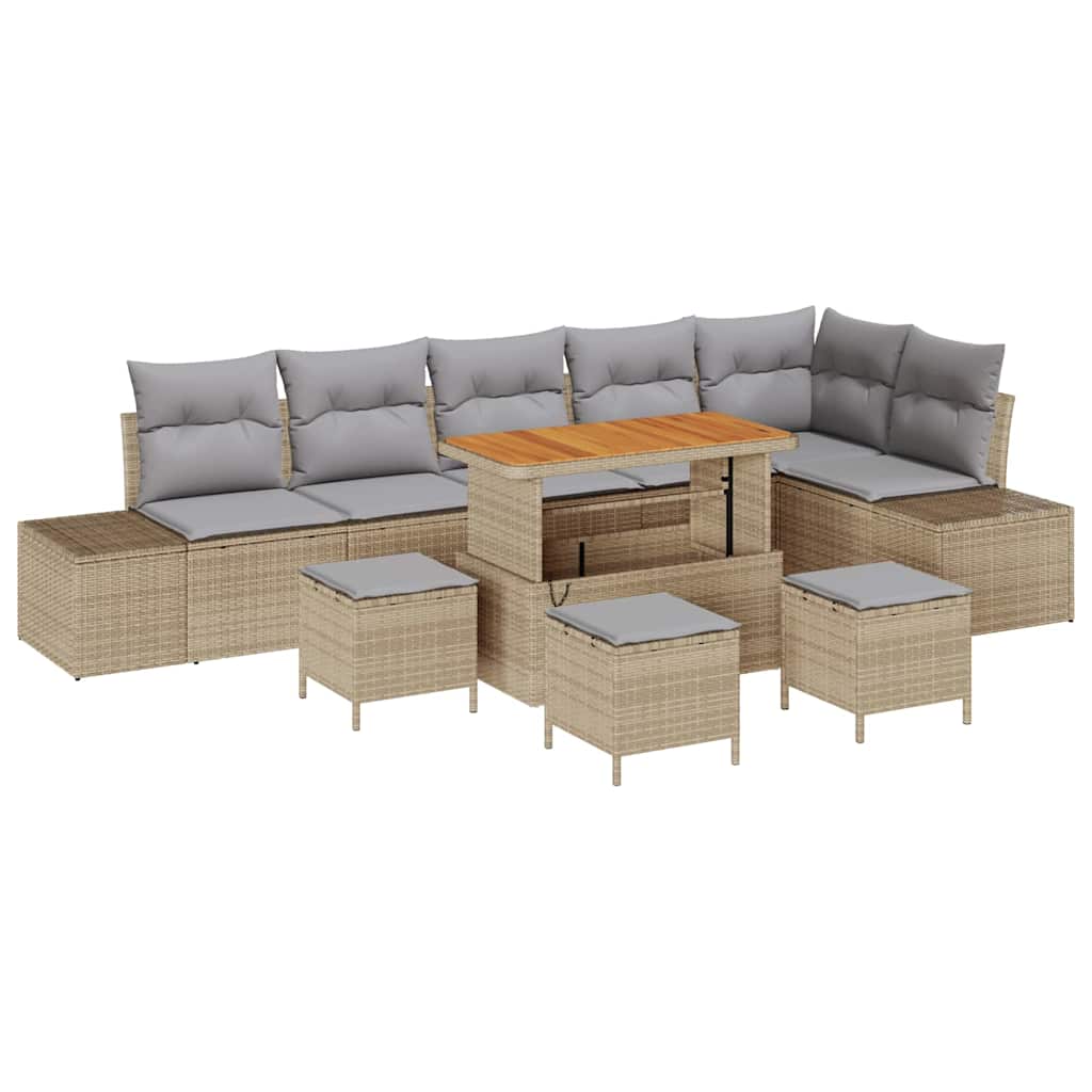 Havesofa Sæt 10 stk. 9-Antal sæder Beige Poly rattan