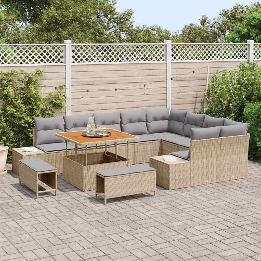 Havesofa Sæt 12 stk. 11-Antal sæder Beige Poly rattan