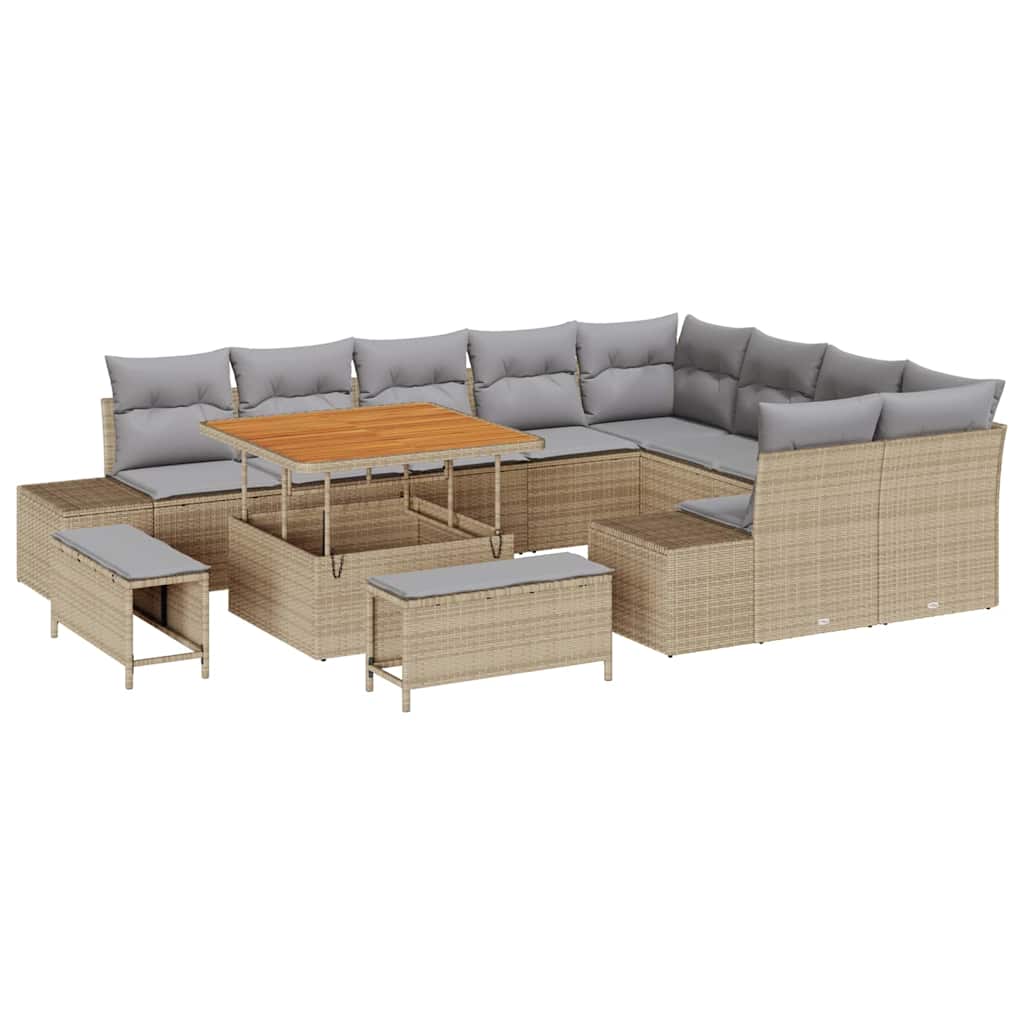Havesofa Sæt 12 stk. 11-Antal sæder Beige Poly rattan