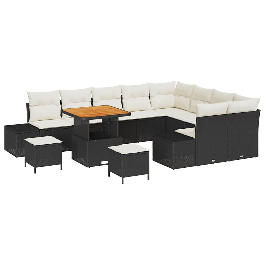 Havesofa Sæt 12 stk. 11-Antal sæder Sort Poly rattan