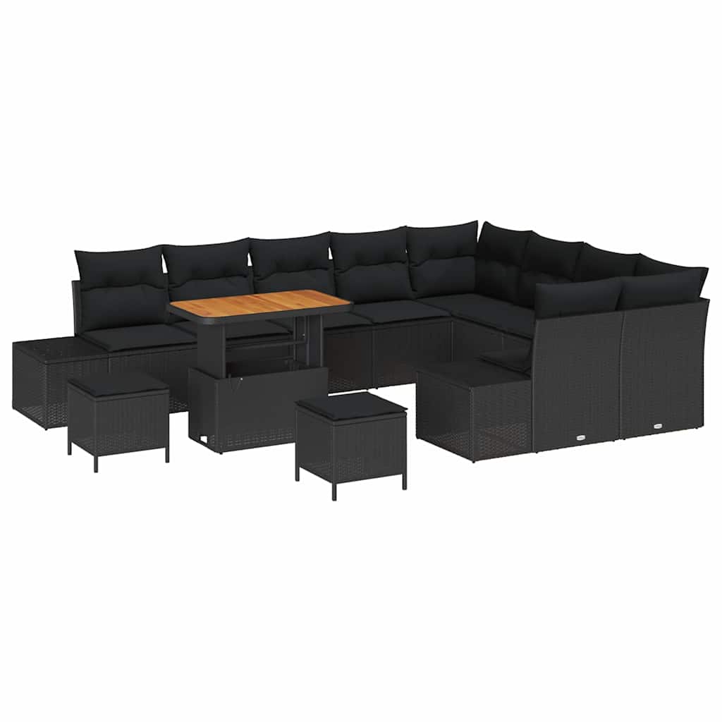 Havesofa Sæt 12 stk. 11-Antal sæder Sort Poly rattan