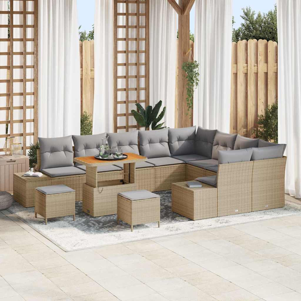 Havesofa Sæt 12 stk. 11-Antal sæder Beige Poly rattan