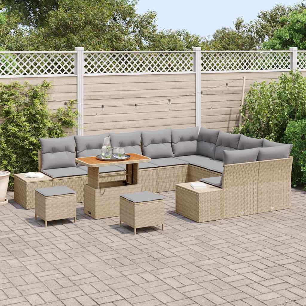 Havesofa Sæt 12 stk. 11-Antal sæder Beige Poly rattan