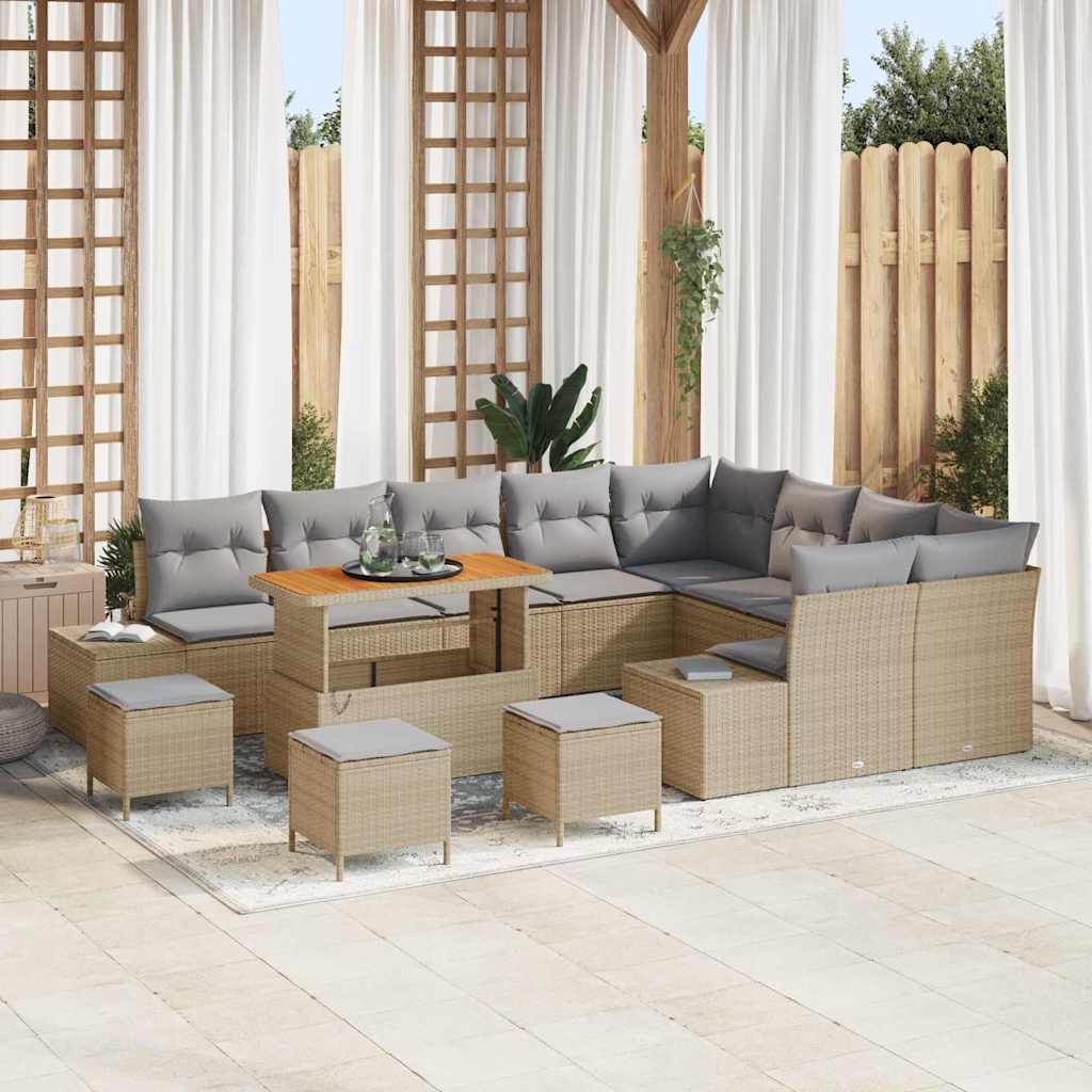 Havesofa Sæt 13 stk. 12-Antal sæder Beige Poly rattan