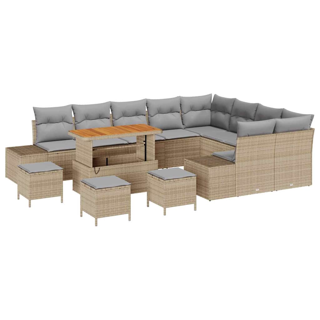 Havesofa Sæt 13 stk. 12-Antal sæder Beige Poly rattan