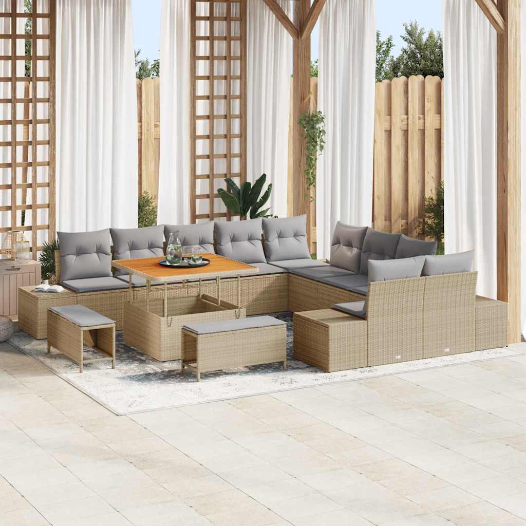 Havesofa Sæt 13 stk. 12-Antal sæder Beige Poly rattan