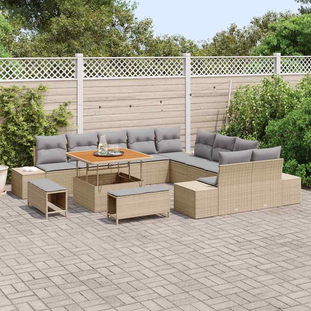 Havesofa Sæt 13 stk. 12-Antal sæder Beige Poly rattan